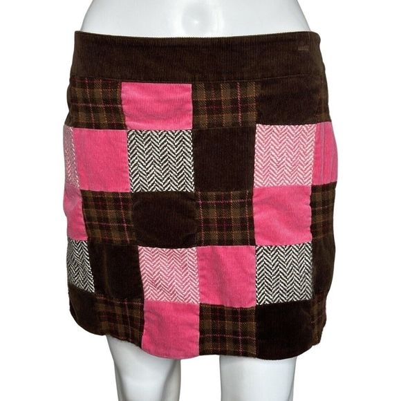 Vineyard Vines Skirt Womens 2 Brown Pink Patchwork Corduroy Mini‎ Skirt Preppy - Picture 1 of 6